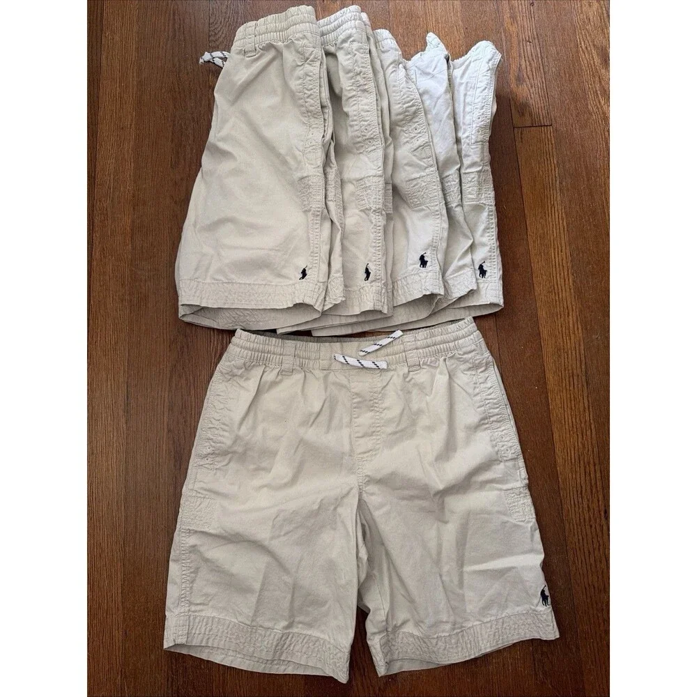 Lot of 5 Polo Ralph Lauren Boys Beige Chino Shorts L 14-16 Cotton Drawstring